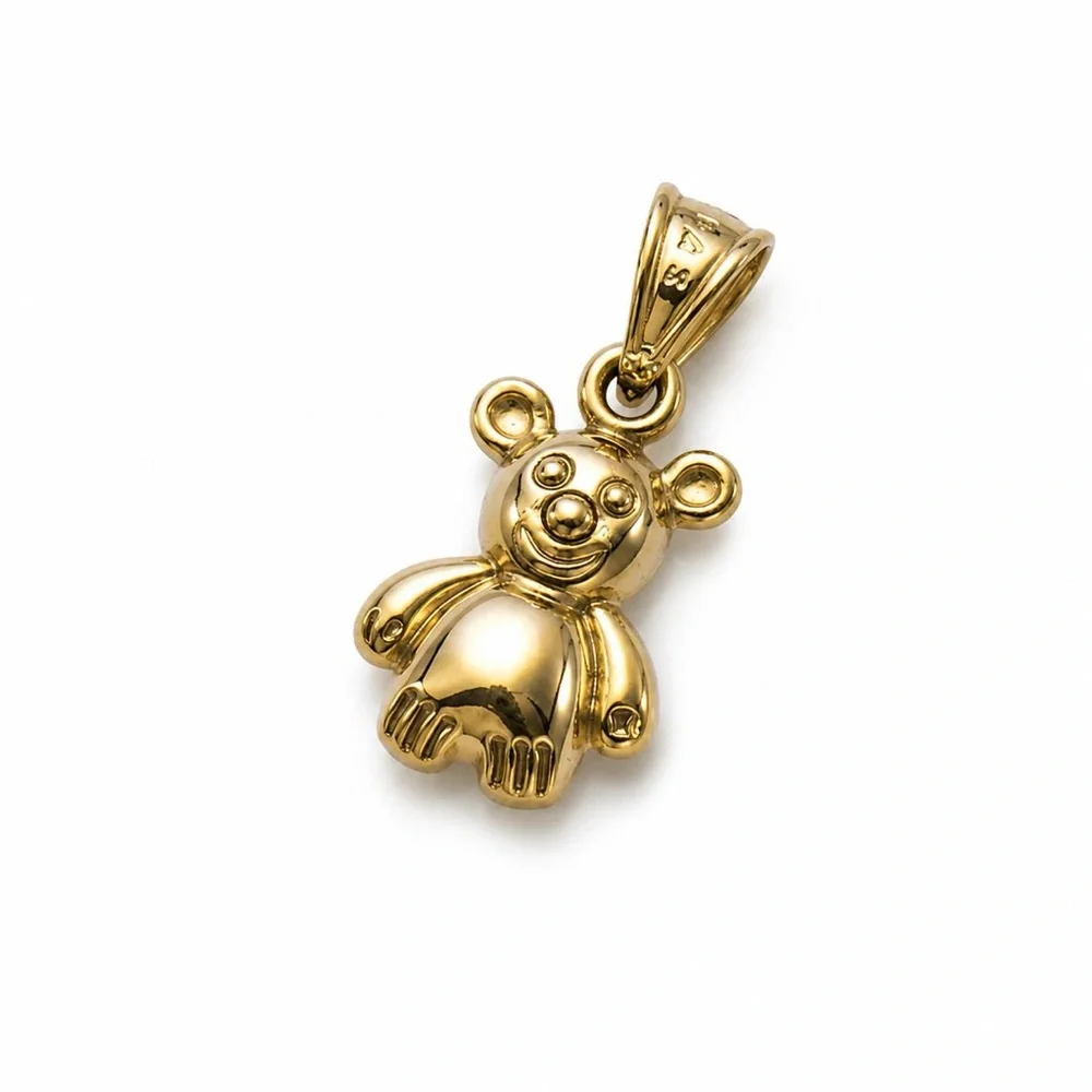 10K Real Yellow Gold Teddy Bear Pendant 0.75”